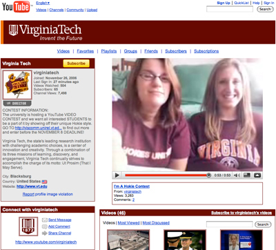 Virginia Tech's YouTube page