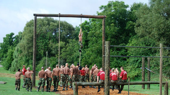 Virginia Tech cadets at the obstacle course