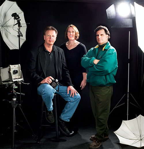 Virginia Tech photograhers (l. to r.) Jim Stroup, Logan Wallace, and Michael Kiernan. Photo by Anne Wernikoff.