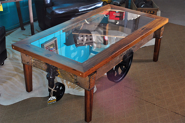 industrial factory cart as coffee table 