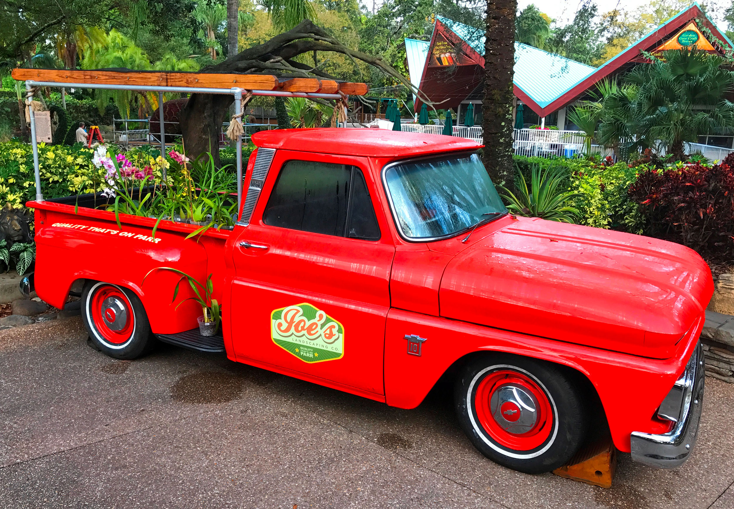 Joe's bright red truck.