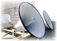 Speakers at the top of Burruss tower.