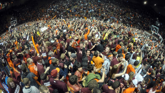 After knocking off then-No. 1 Duke University on Feb. 26, Hokie hoopsters were surrounded by jubilant fans.