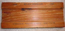 A pencil holder made from the wooden benches of Miles Stadium, which was razed in 1964.