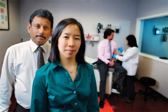 Linsey Marr (center) and Elankumaran Subbiah (left); photo by Jim Stroup