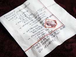 napkin used by Timothy D. Sands