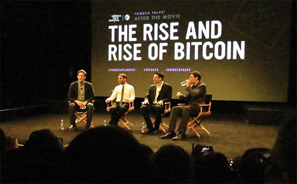 Daniel Mross '00 speaking at the Tribeca Film Festival