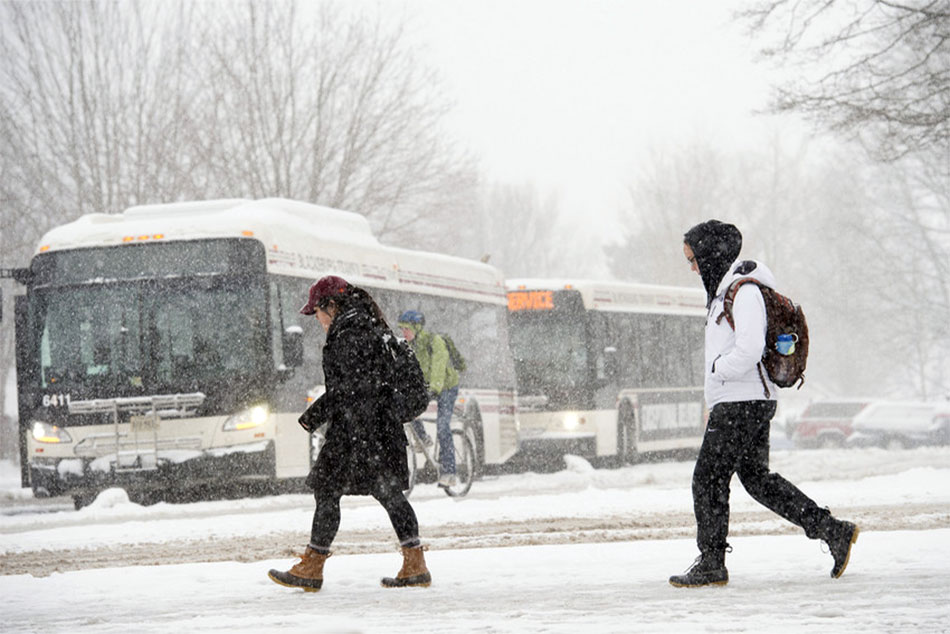 Virginia Tech students in snow
