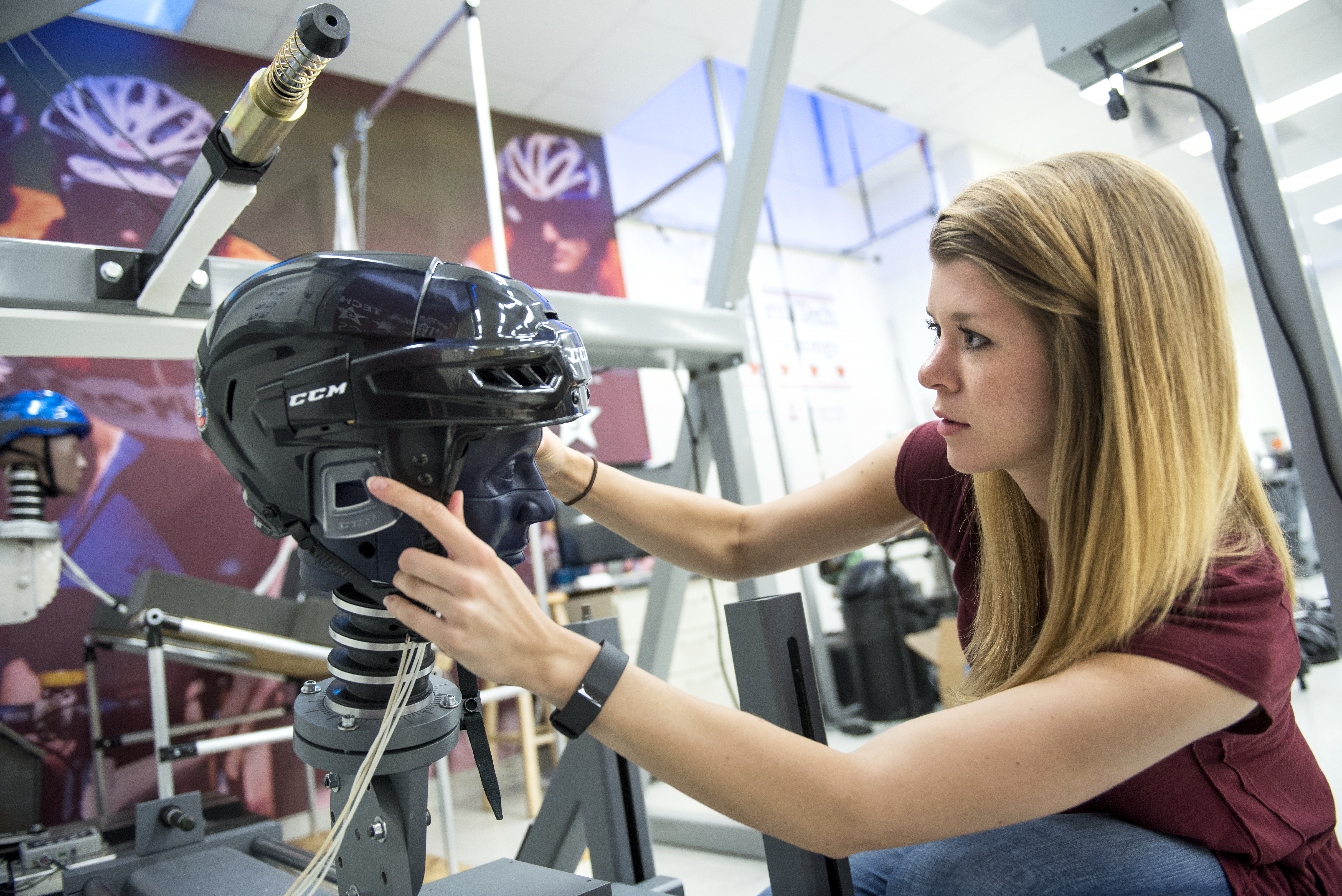 setting up to test a helmet