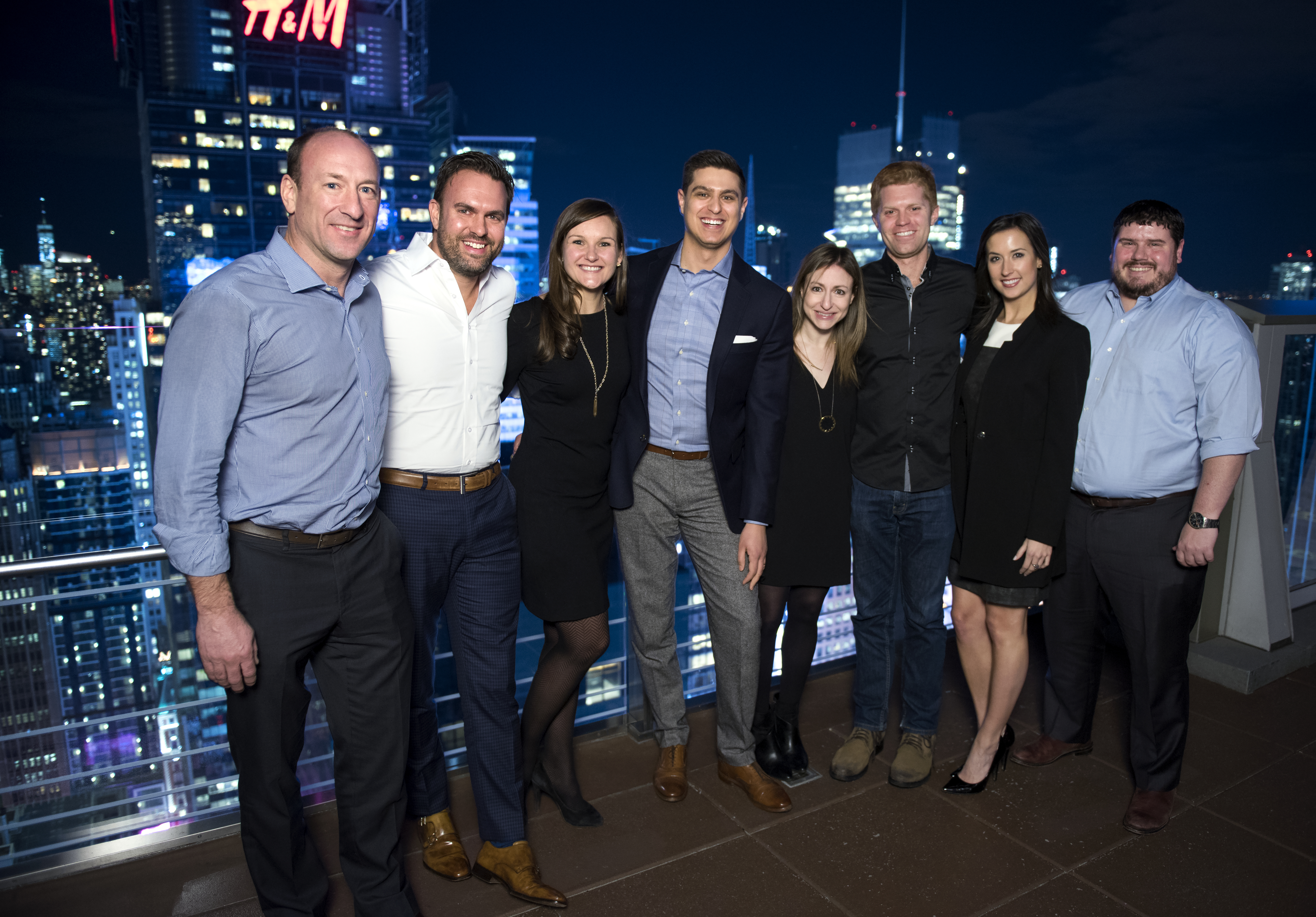 Manhattan Hokies: (left to right) Nick Cullen ’91, Steve White ’97, Amanda Gurtis Davis ’09, Jeremy Davis ’09, Lauren Rumerman ’06, Patrick Farrell ’07, Tara Petrucci ’13, and Sean Herlihy ’06.