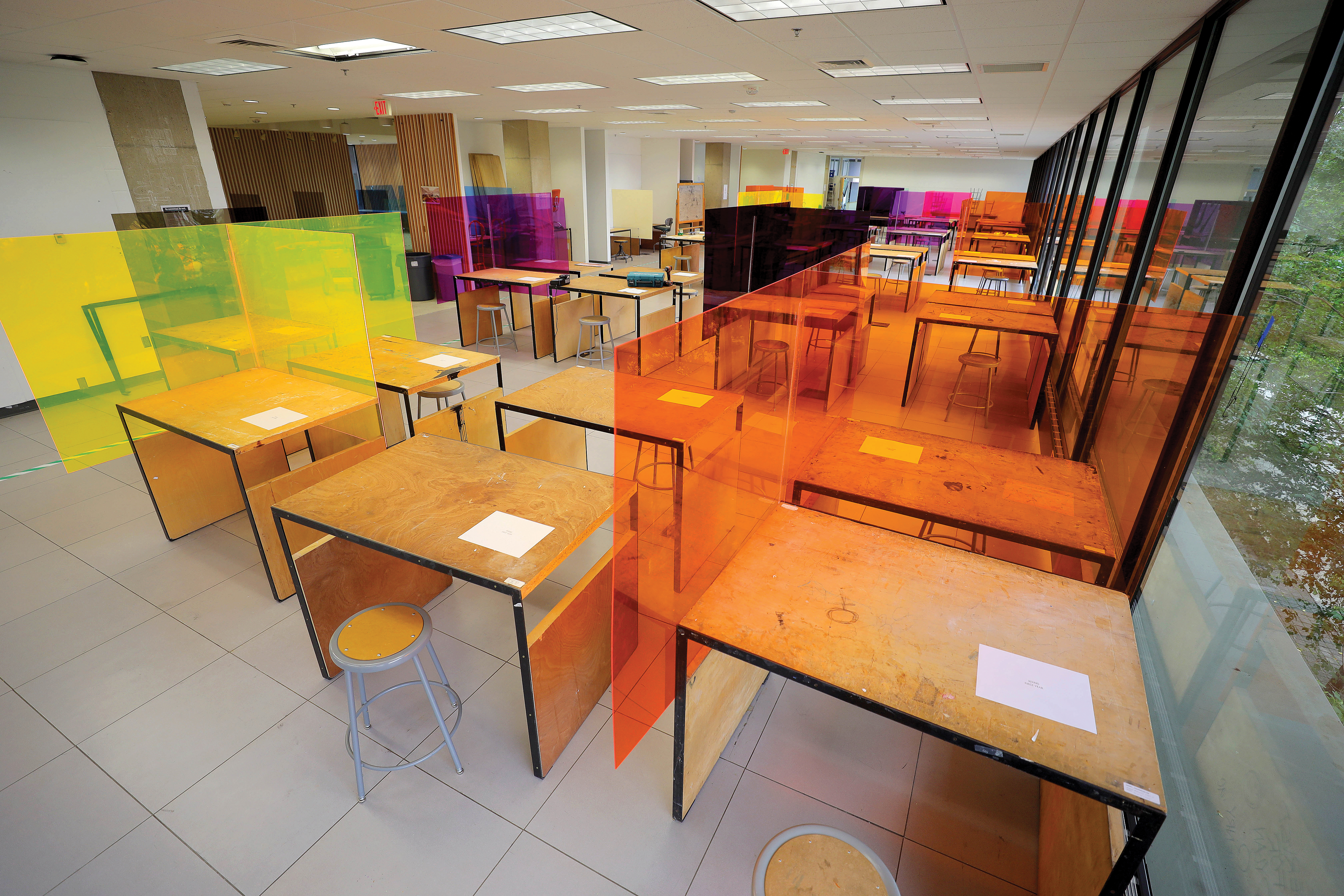 work space with plexiglass