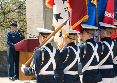 In a Pylon Dedication Ceremony on April 9, a solemn university community paid its respects to Capt. David Seth Mitchell (English '01), a U.S. Marine helicopter pilot and cadet alumnus who was killed Oct. 26, 2009, in Afghanistan.