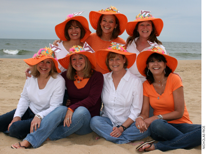 (pictured left to right, back row then front row) Janet Hoffman Szoch (management, housing, and family development '82), Joy Todd Calkins (public administration '82), Kim Way (marketing management '82), Liz Erickson Foit (communication '82), Linda Robichaud Serpe (art '82), Liza Davis (psychology '83), and Mary Upchurch Kruger (animal science '82)