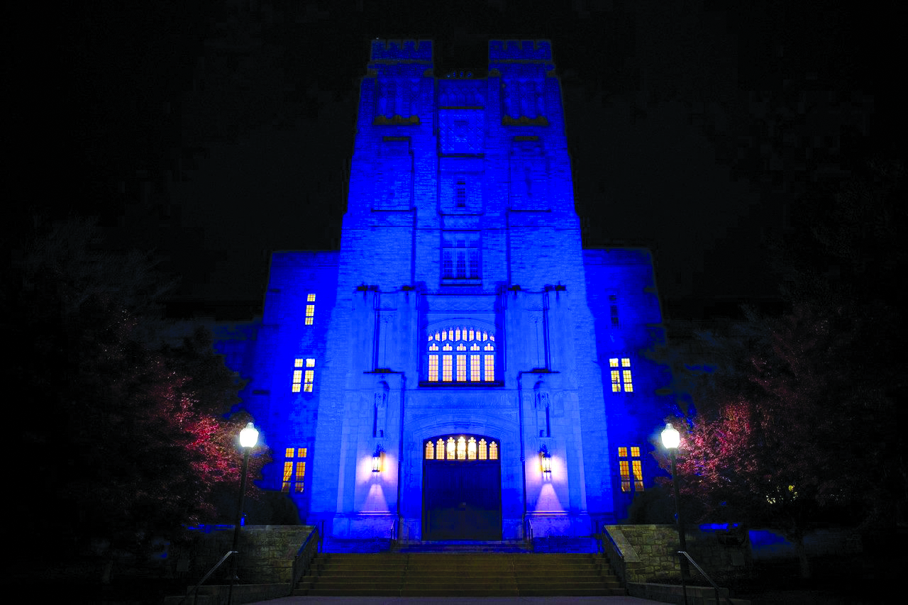 Buruss lit up in blue