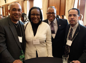 (From left) Michael Swain '84, J.D. Shelby-Lucas '90, Randy Lucas '91, and Mark Cartwright '87