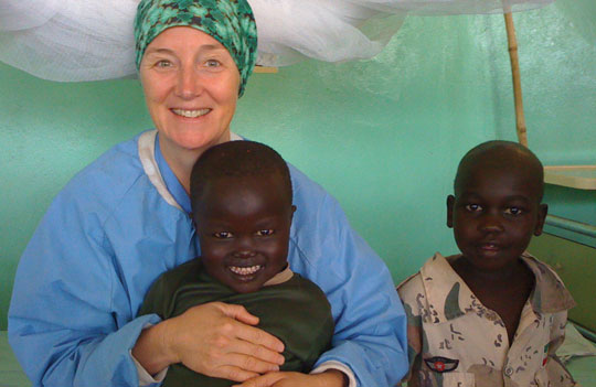 Deirdre "Dede" Byrne (biology '78) in a medical tent in Sudan in 2009.