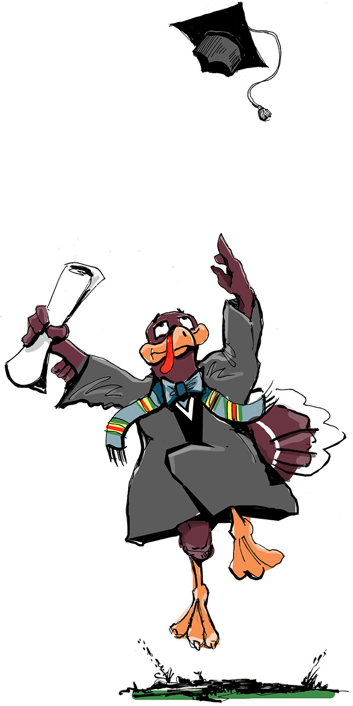 illustration: HokieBird graduating