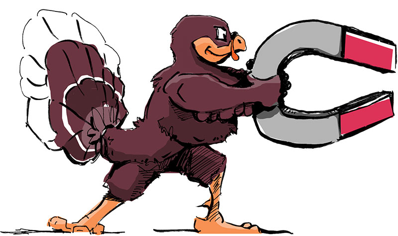 illustration: HokieBird with a magnet