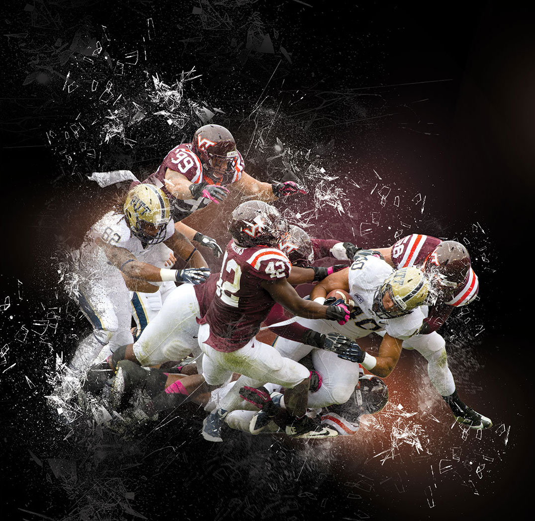 Helmet research at Virginia Tech; photo illustration by Amanda Robinson