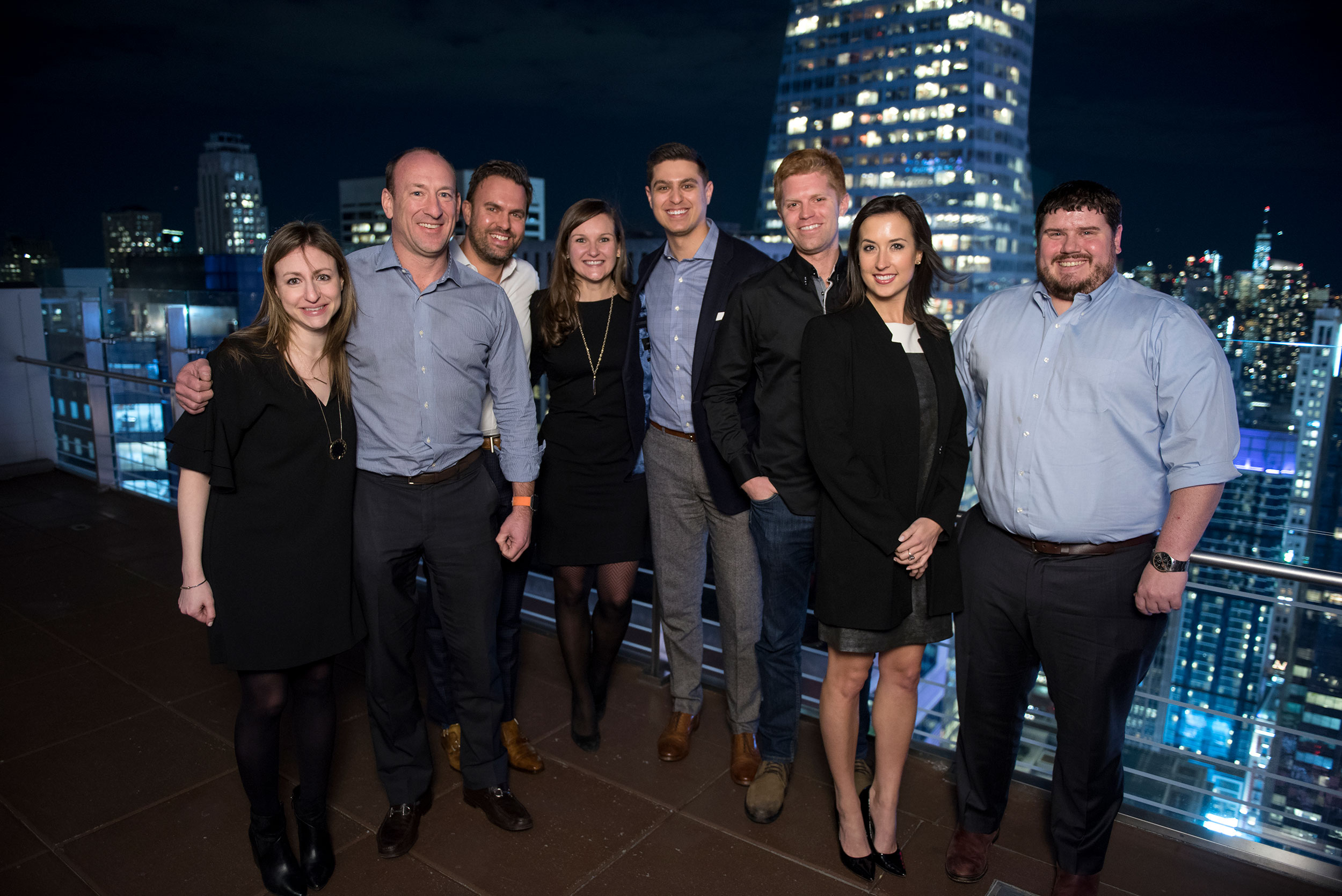 l-r Lauren Rumerman, Nick Cullen, Steve White, Amanda Gurtis Davis, Jeremy Davis, Patrick Farrell, Tara Petrucci, Sean Herlihy